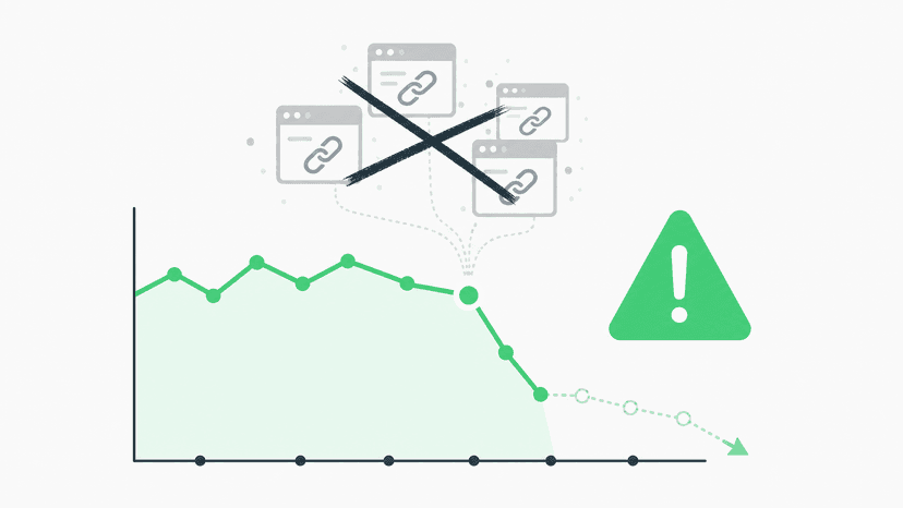 A visual timeline showing domain rating penalty after acquiring links from low-quality domains, illustrating the cost of shortcut backlink strategies.