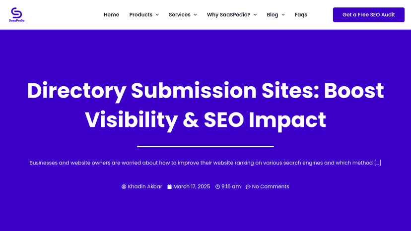 SaaSpedia Directory Submission homepage screenshot