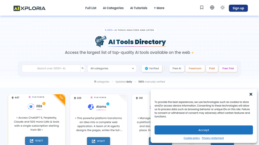 AIxploria homepage screenshot
