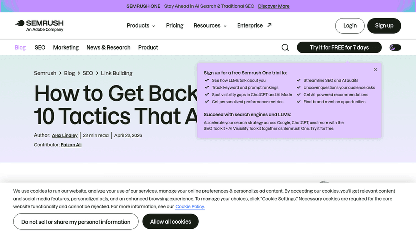 Semrush backlink quality analysis tool showing how to evaluate domain authority, relevance, and editorial context of inbound links.