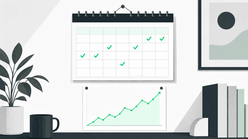 Illustration showing a timeline of AI directory submissions with months marked and gradual referral traffic growth appearing over time.