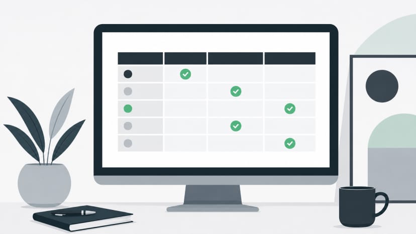 A spreadsheet tracking system showing quarterly reviews and status updates for maintaining directory listings.