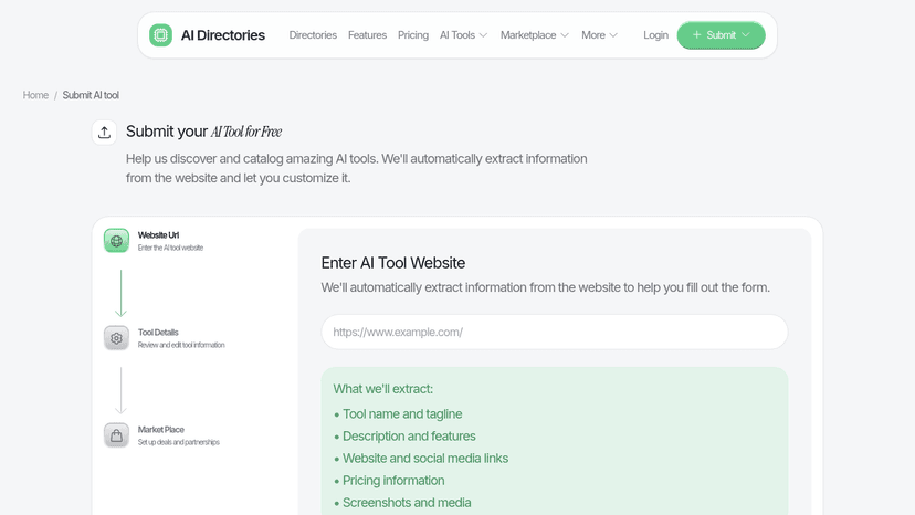 A directory submission form interface showing typical fields for entering business information and uploading logos.