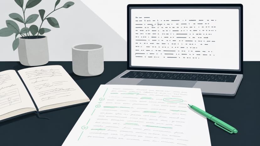 Transcript document with manual edits and corrections being made in a text editor