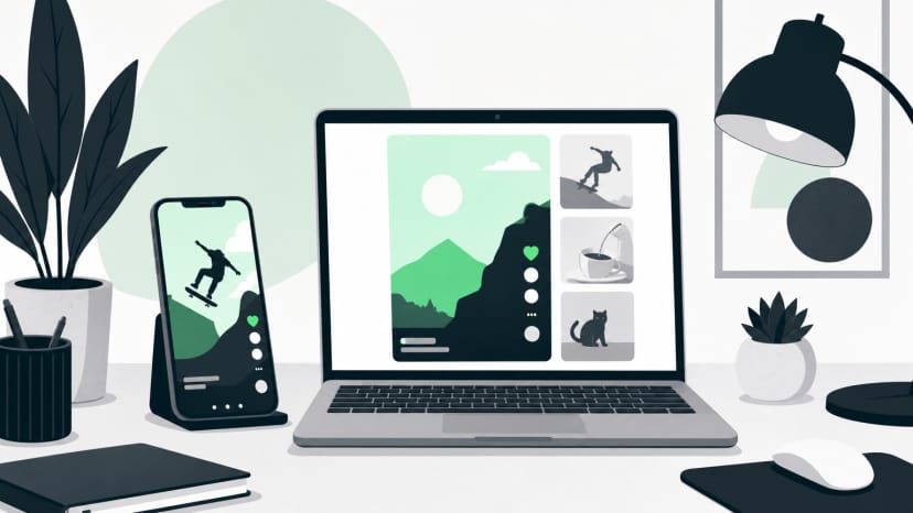 Simple desk setup showing the browser and device needed to transcribe a TikTok video