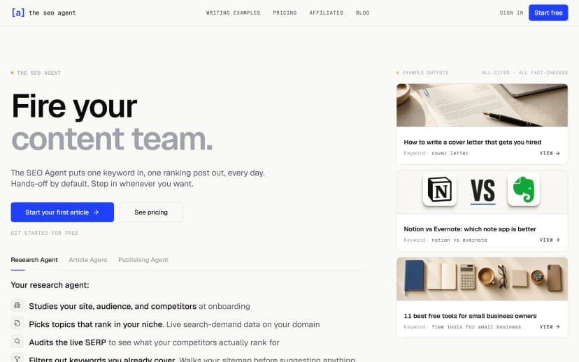 The SEO Agent homepage